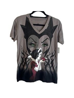 Disney Snow White Evil Queen Maleficent Cotton V-Neck T-Shirt in Gray, XS NWT